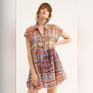 Free People Women's Small Extreme Empire Baby Doll Dress Mixed Media Pattern